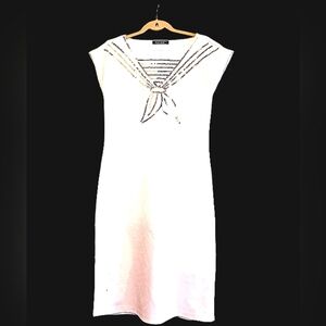 NWOT Black Mark WHITE Dress w / SILVER Sequin Nautical Bow